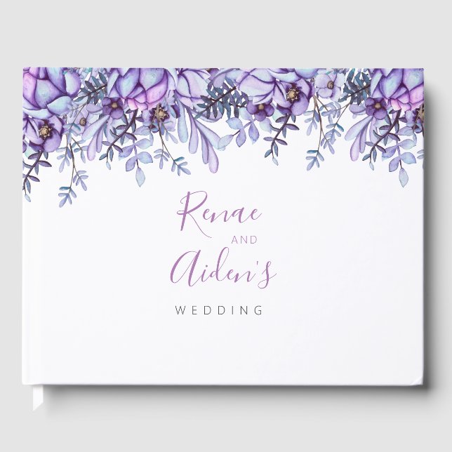 Libro morado de invitados floral (Anverso)