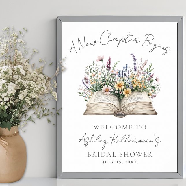 Libro Nuevo Capítulo Señal de Despedida de Soltera (Book New Chapter Wildflower Bridal Shower Sign)