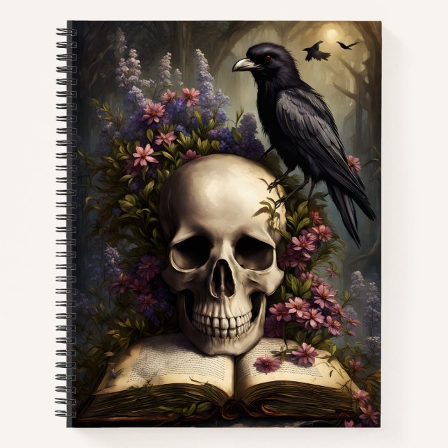 Libro Raven Skull Book and Flowers Gótico (Anverso)