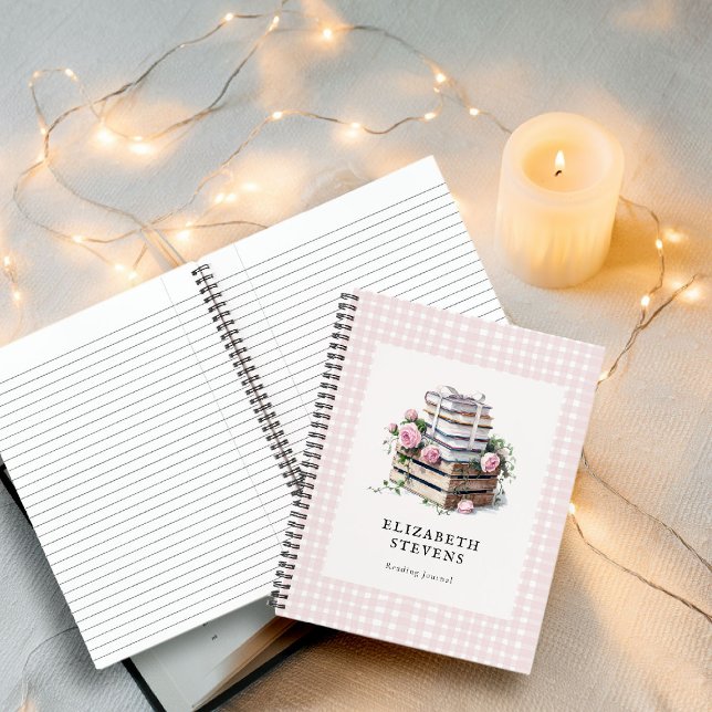 Libro Stack Rustic Rosa Bookworm Madre regalo de n (reading journal book lover notebook bookish books stack watercolor roses mother gift bridal birthday)