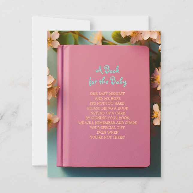 LIBRO Tarjeta de Baby Shower Green Aqua Mint Rosa (Anverso)
