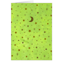 Libro verde abstracto con estrellas doradas, luna