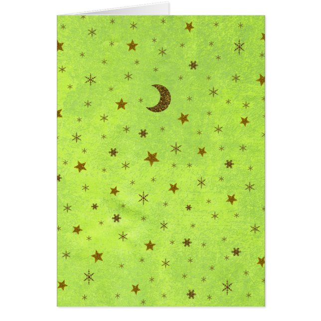 Libro verde abstracto con estrellas doradas, luna (Frente)