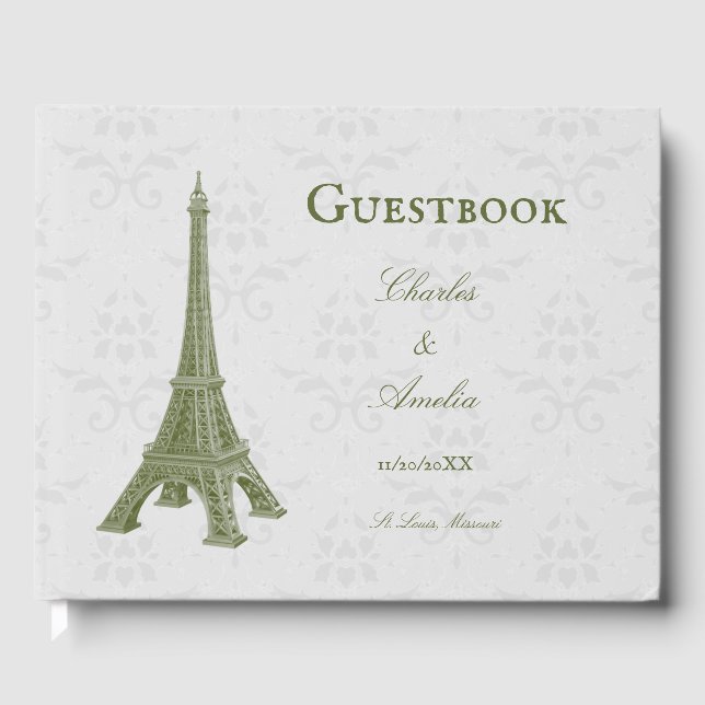 Libro Verde de la Torre Eiffel Damask Wedding (Anverso)
