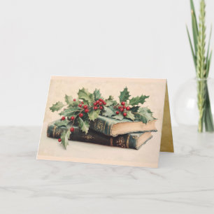 LIBROS ANTIGUOS CON BAYAS DE ACEBO Navidad Vintage