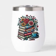 Libros antiguos personalizados, café y flores