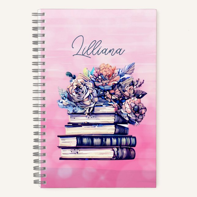 Libros antiguos personalizados y flores (Anverso)