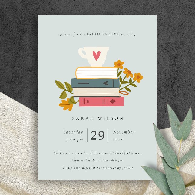 Libros apilados azules Invitación a ducha de novia (Subido por el creador)