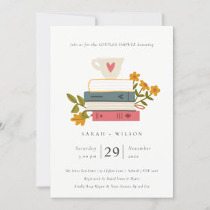 Libros apilados Pastel Parejas Florales Invitación