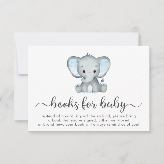 Libros Azules Elefantes Para Tarjeta Baby Shower (Anverso)