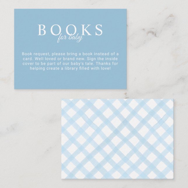 Libros Azules para Tarjeta Baby Shower con Gingham (Anverso / Reverso)