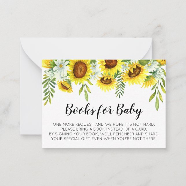 Libros de Baby Shower de girasoles para tarjetas p (Anverso)