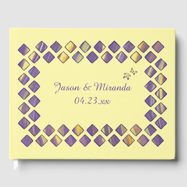 Libros de Boda de mariposas moradas y amarillas (Anverso)