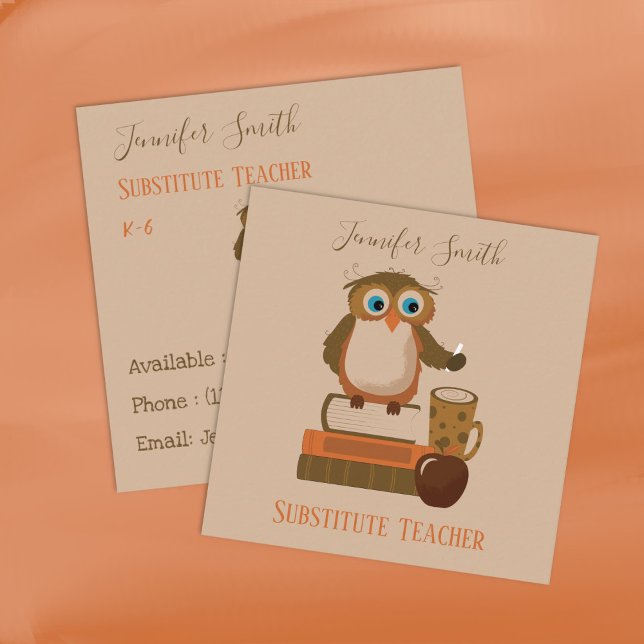Libros de búho sustituyen a las tarjetas de trabaj (Brown owl substitute teacher contact cards .)