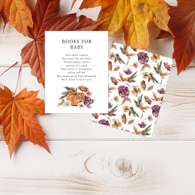 Libros De Calabaza Para Tarjeta Baby Shower (Fall Books For Baby Enclosure Card for Baby Shower Watercolor Pumpkins and Florals)