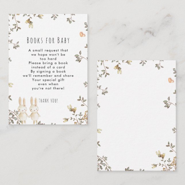 Libros de conejo para chicas gemelos para tarjeta  (Anverso / Reverso)