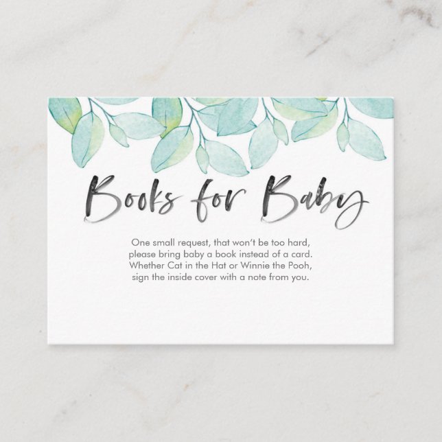 Libros de hojas verdes para tarjeta de Baby Shower (Anverso)