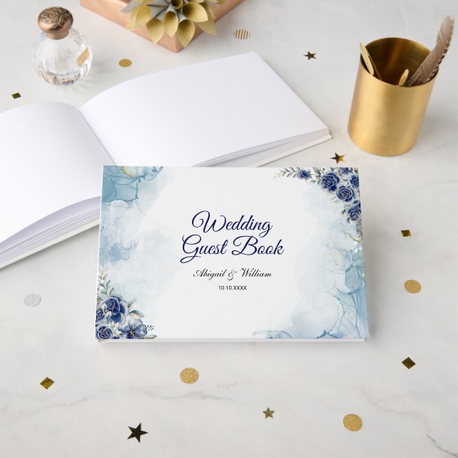 Libros de invitados de boda florales elegantes rom (Anverso Abierto)