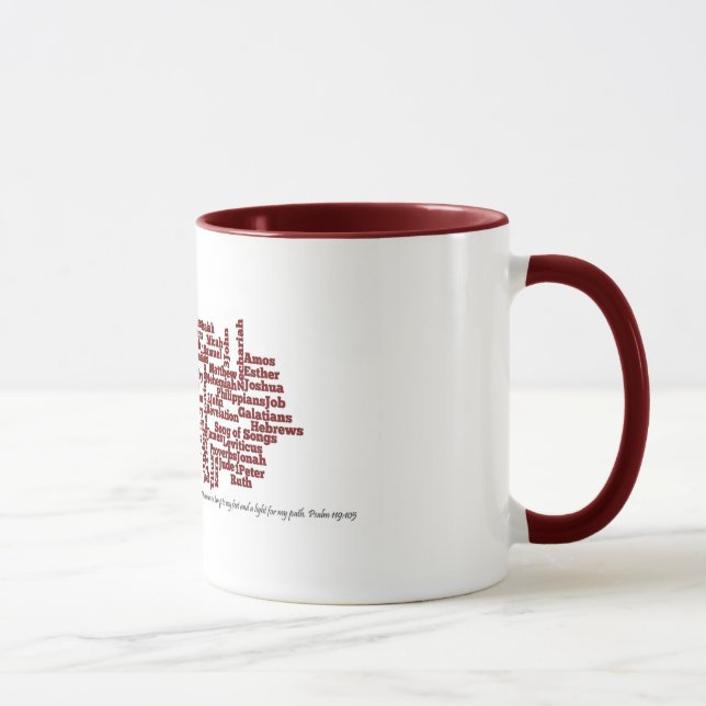 Libros de la biblia. Letras rojas en la taza (Derecha)