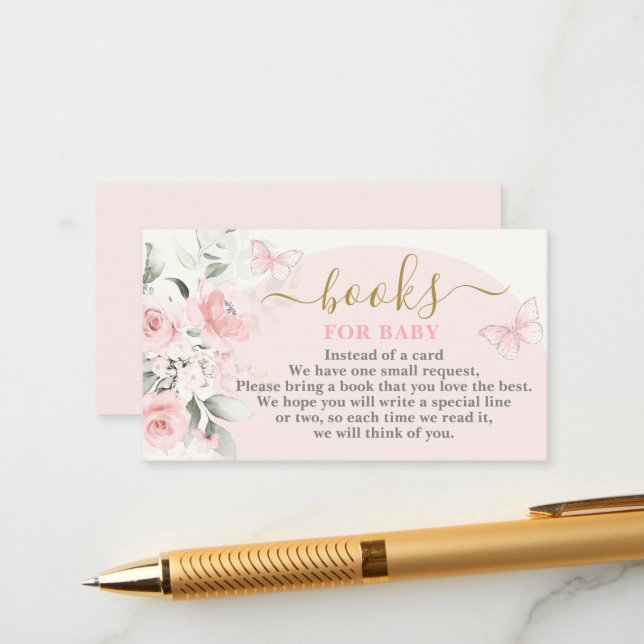 Libros de Mariposa Rosa para tarjeta de niña (Anverso/Reverso In Situ)