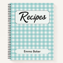 Libros de Recetas Personalizados Aqua Blue Gingham