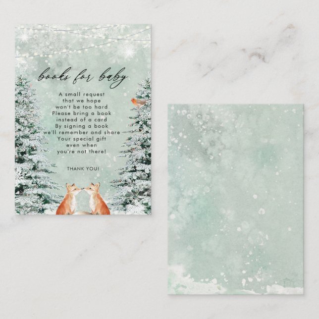 libros de zorro de bosque de invierno para tarjeta (Anverso / Reverso)