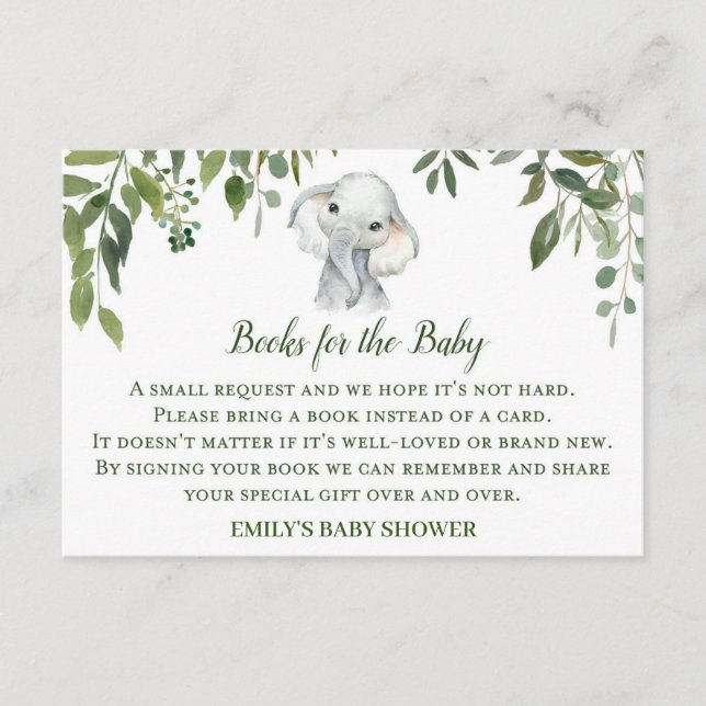 Libros elefantes de Baby Shower para tarjetas de i (Anverso)