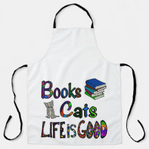 Libros Gatos La Vida es Buena Delantal Grande