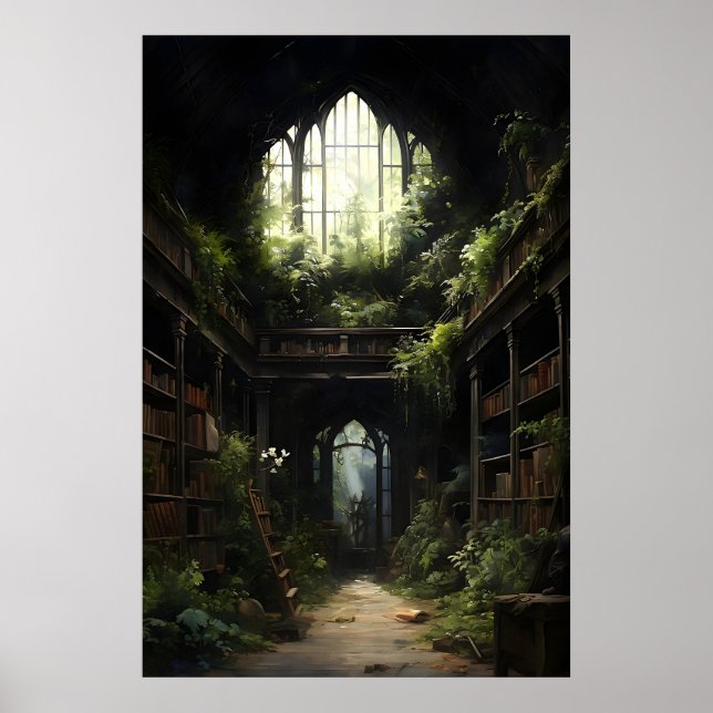 Libros góticos botánicos Impresión de biblioteca,  (Frente)