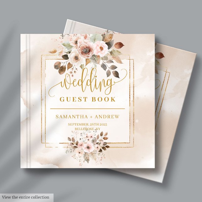 Libros invitados Bodas de Pastel and Gold Otumn Fl (Pastel and Gold Autumn Florals Wedding Guest Books)