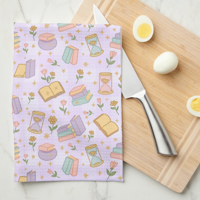 Libros Mágicos Lindos Toallas de Cocina Moradas (Doblado Cuarto)