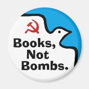 "Libros, no bombas." Imán