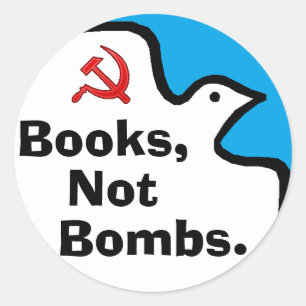 "Libros, no bombas." Pegatinas