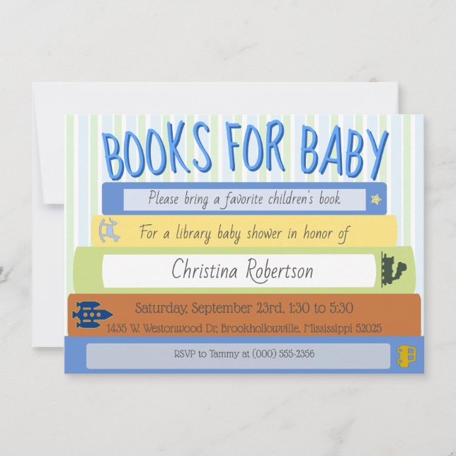Libros Para Invitación De Baby Shower De Baby Boy (Anverso)
