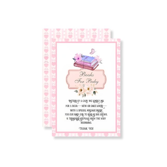 Libros para la cosecha con tarjeta de bebé-cosecha (books-for-baby-enclosure-card-pink-vintage-style-baby-shower)
