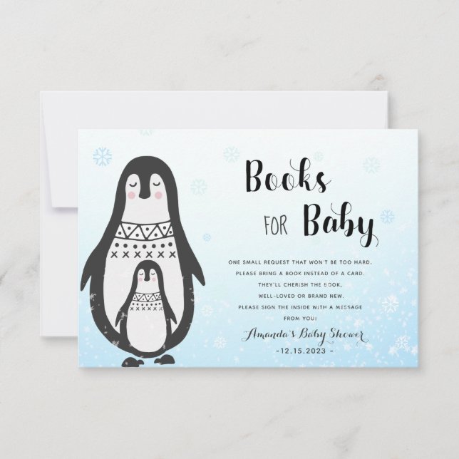 Libros para Pingüinos Bebés | Tarjeta Baby Shower  (Anverso)