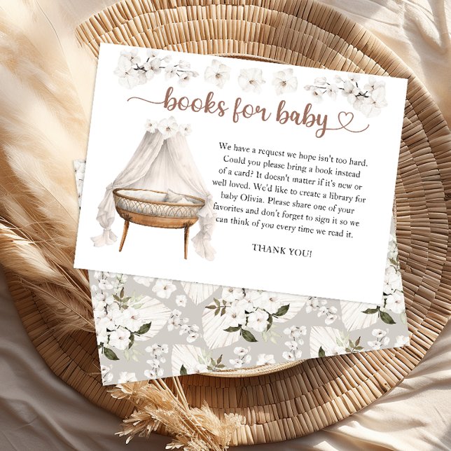 Libros para tarjeta Baby Shower Neutral Boho Flora (Book for baby request card)