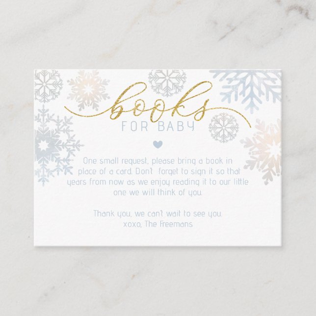 Libros para tarjeta de bebé - Ducha azul de invier (Anverso)