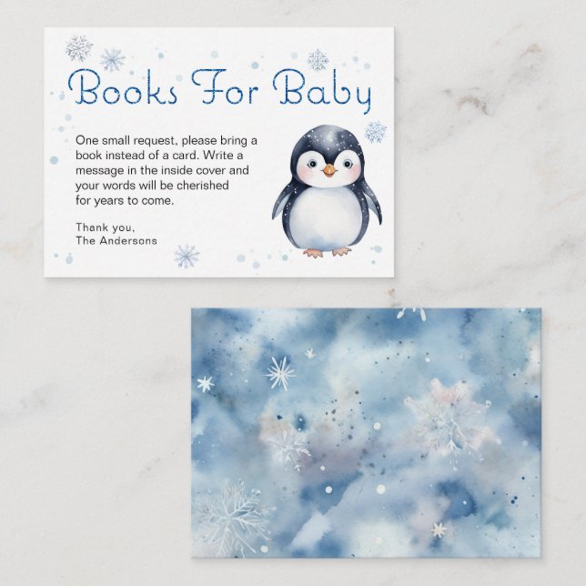 Libros pingüinos para tarjeta de bebé - Invierno (Anverso / Reverso)