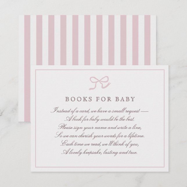 Libros PInk Bow & Stripes para tarjeta de envoltur (Anverso / Reverso)