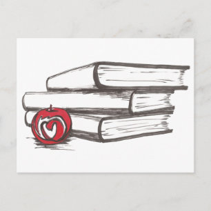 Libros + Una Manzana Tarjeta postal Personaliz