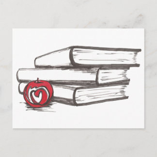 Libros + Una Manzana | Tarjeta postal | Personaliz