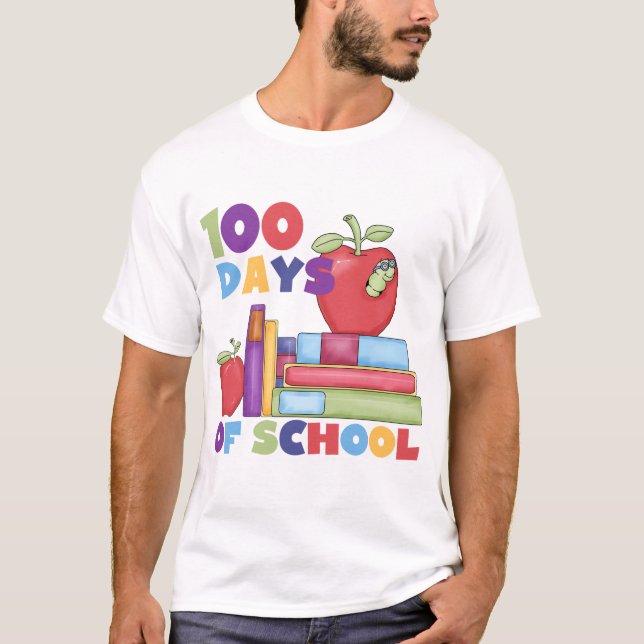 Libros y manzanas 100 días de camisetas escolares (Anverso)