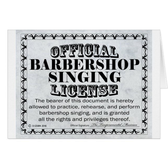 Licencia de Barbershop Singing (Anverso (Horizontal))