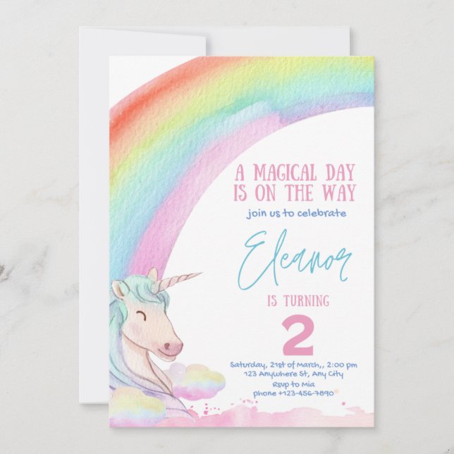 licorne Kid Birthday Invitación (Anverso)