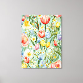 Lienzo С campo floral de primavera lleno de color. Pintur