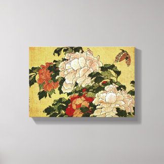 Lienzo 北 斎 Hokusai Peonies y Butterflies Bella Artes