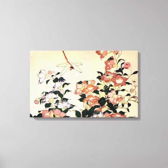 Lienzo 桔 梗, 北 斎 Bellflower y Dragonfly, Hokusai, Ukiyo-e (Anverso)