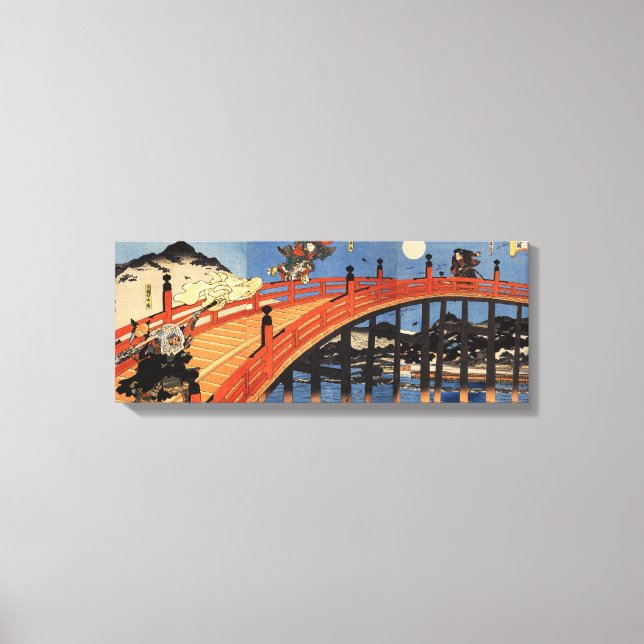 Lienzo 義 経 と 弁, 国 芳, Yoshitsune & Benkei, Kuniyoshi, Ukiy (Anverso)