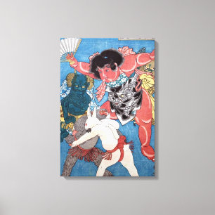 Lienzo 金 太 郎 と 物,国 ~ Kintaro & Animales, Kuniyoshi, Ukiyo